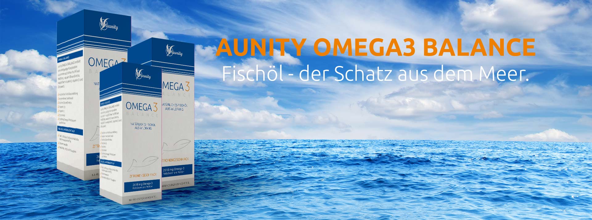 Nahrungsergänzungsmittel mit Omega 3 Fettsäuren, natürlichem Vitamin E und Vitamin D aunity OMEGA3 BALANCE – Fischöl, der Schatz aus dem Meer